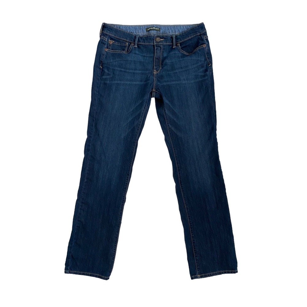 Eddie Bauer Womens Dark Wash Straight Leg Jeans Size 10 Mid Rise Stretch Casual